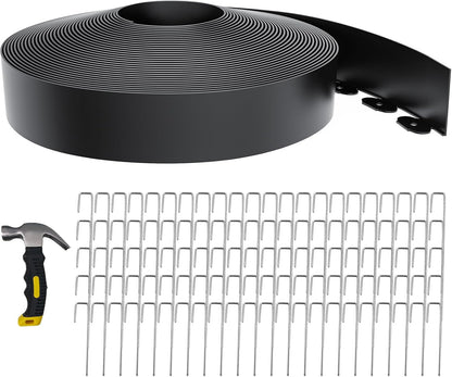 4 Inch Tall 102FT Landscape Edging with 110Pcs Metal Spikes, Plastic Garden Edging Border Landscape Edging Lawn Edging for Landscaping, Flower Bed, Paver, Yard