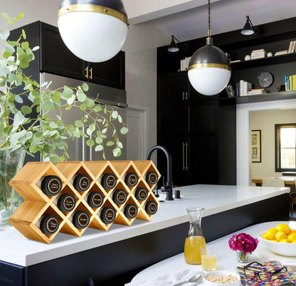 Bamboo Criss Cross Spice Rack Organizer for Cabinet, Wood Seasoning Rack Spice Holder, 18-Jar Spice Rack Tower Spice Storage for Kitchen Countertop Drawer-Jars Not Included