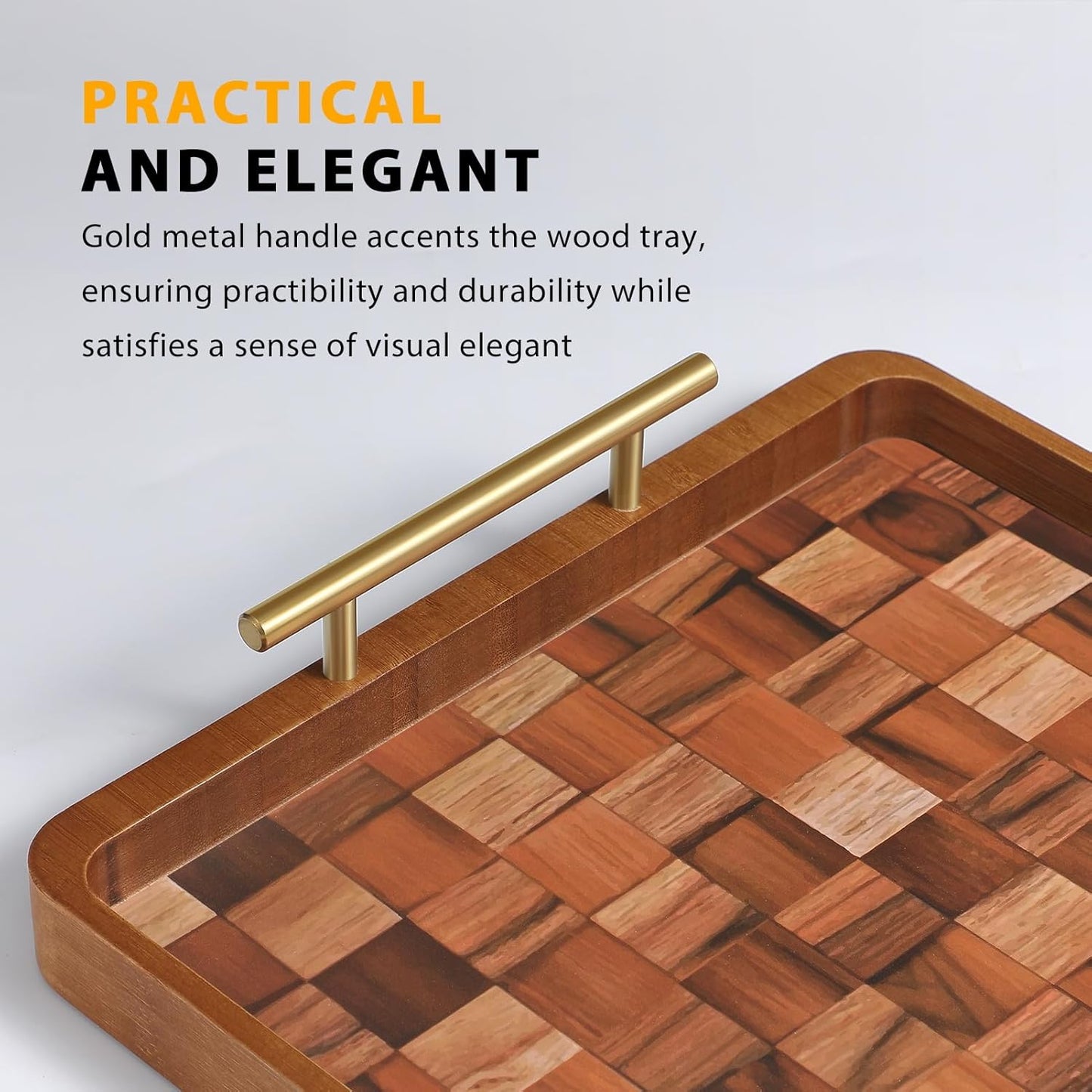 Wooden Serving Tray with Handles Mat, Decorative Coffee Table Trays, Wood Ottoman Tray for Serving Food Drink Breakfast Dinner,1 Pcs