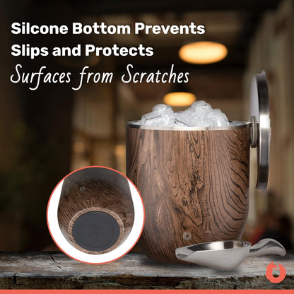 SNOWFOX Plus, Premium Vacuum Insulated Stainless Steel Ice Bucket with Lid/Scoop,Home Bar Accessories,Elegant Bartending Ice Buckets for Parties,Beautiful Outdoor Entertaining Supplies,3L,Dark Walnut