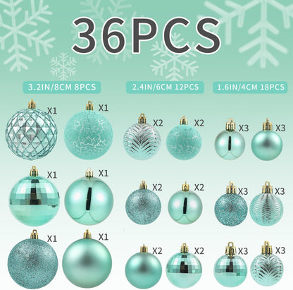 LANGXUN 36pcs Peacock Christmas Tree Decorations Balls, Bolas De Navidad, 2025 Christmas Decor, Indoor Outdoor Shatterproof Christmas Ornaments, Xmars Party Wedding Suppiles