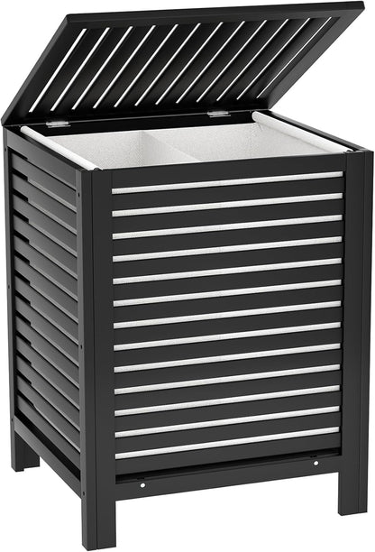 Homykic Bamboo Laundry Hamper with Lid, 120L Large Clothes Laundry Sorter with Removable 2-Section Liner Bag, Raised Laundry Basket Organizer for Clothing, Bathroom, Bedroom, Laundry Room, Black