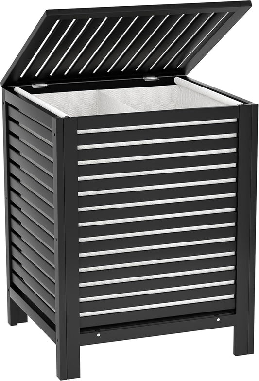Homykic Bamboo Laundry Hamper with Lid, 120L Large Clothes Laundry Sorter with Removable 2-Section Liner Bag, Raised Laundry Basket Organizer for Clothing, Bathroom, Bedroom, Laundry Room, Black