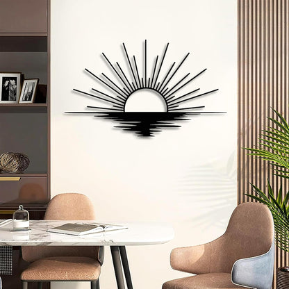 Sunrise Metal Wall Art, Metal Sun Wall Decor, Metal Sun Outdoor Decor, Large Metal Sun Wall Art, Sun Wall Art, Boho Sun Wall Art, Sunshine Metal Sign, Living Room Bedroom Wall Hangings (Silver, 31"x 18"| 80x47cm )