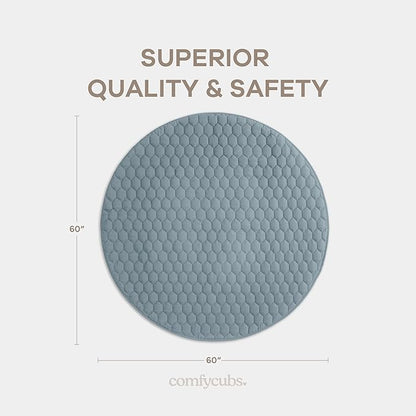Comfy Cubs Round Kids Play Mat - Large 60 inches Soft Quilted Baby Floor Mat with Non-Slip Bottom - Plush Design for Toddlers' Playtime and Relaxation - Comfortable and Durable - Pacific Blue