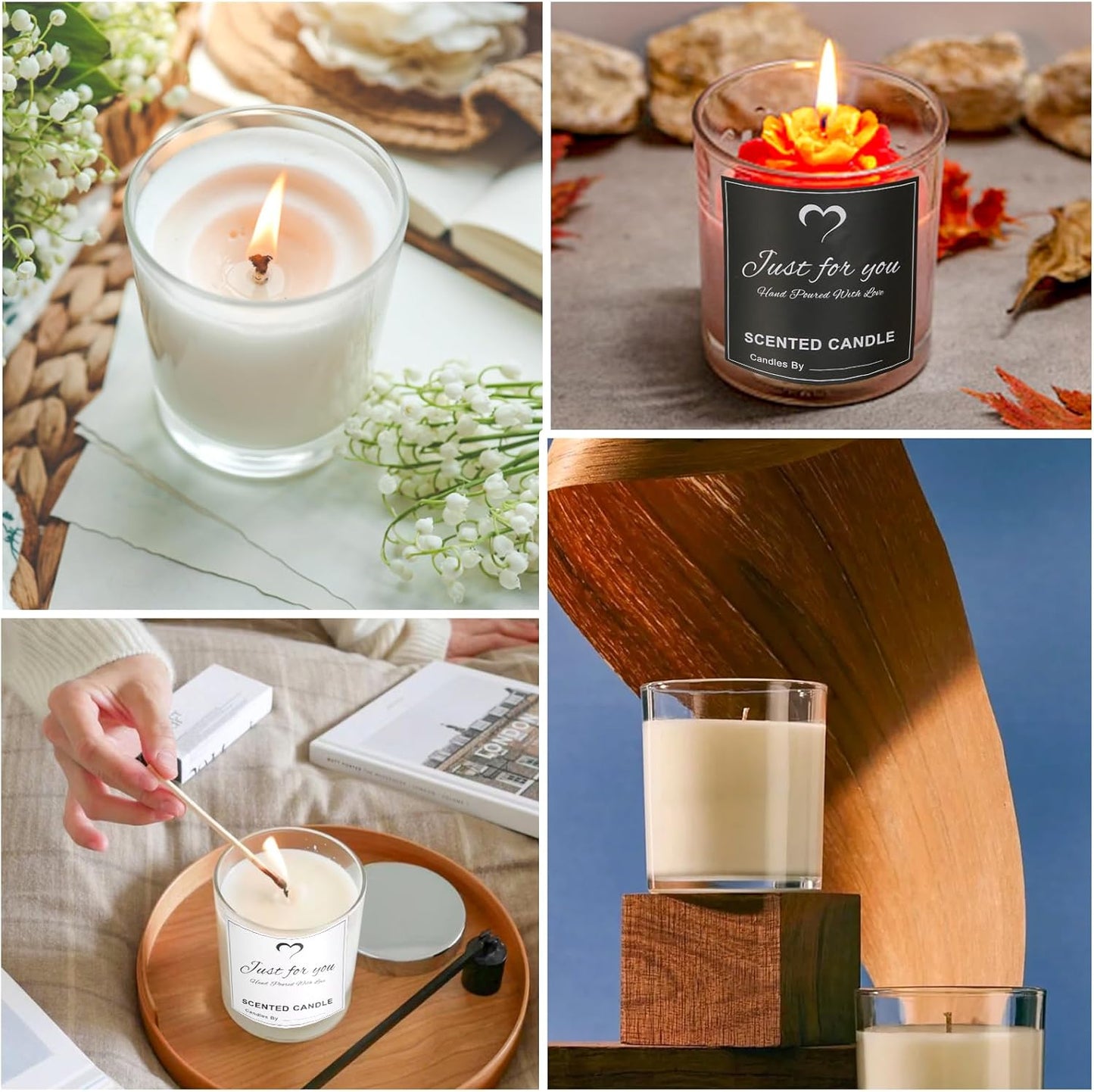 CONNOO 8 Pack 14 OZ Clear Glass Candle Jars with Bamboo Lids for Making Candles, Large Size Empty Candle Tins with Sticky Labels - Leakproof & Dishwasher Safe.