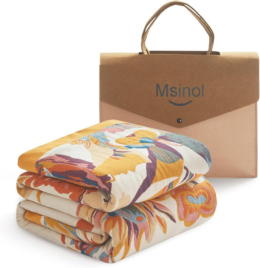 King Size Blanket for Bed Ultra Cozy Rustic Blanket Floral Pattern Large Throw Blanket Cotton Farmhouse Decor Sofa Cover Bed Decoration (90"x98",02-Colorful Flowers)