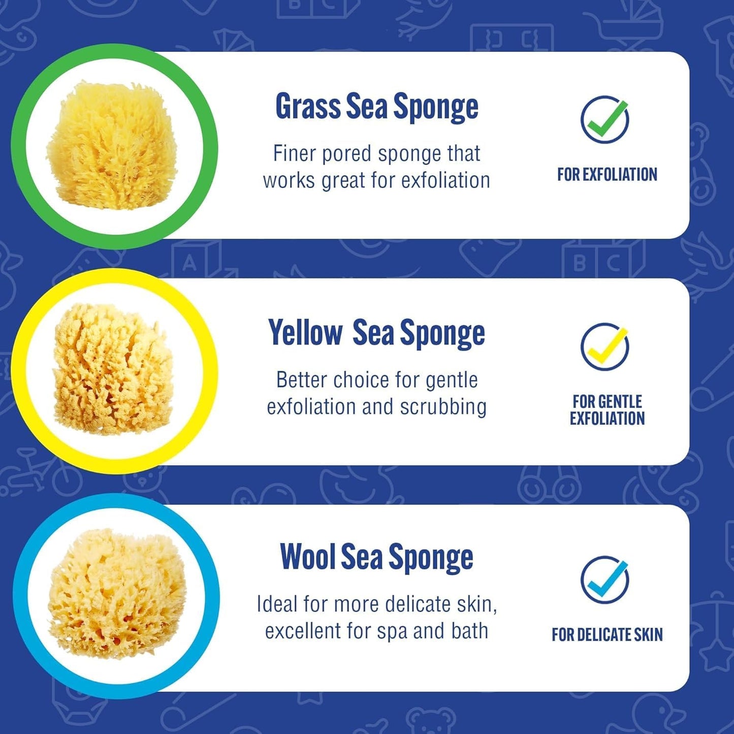 Baby Buddy Absorbent Natural Bath Sponge, Soft Exfoliating Grass Sponge, Soft on Baby's Tender Skin, Bath Accessories Baby and Kids, Infant Bath, Biodegradable, Hypoallergenic, 3pk, 4in