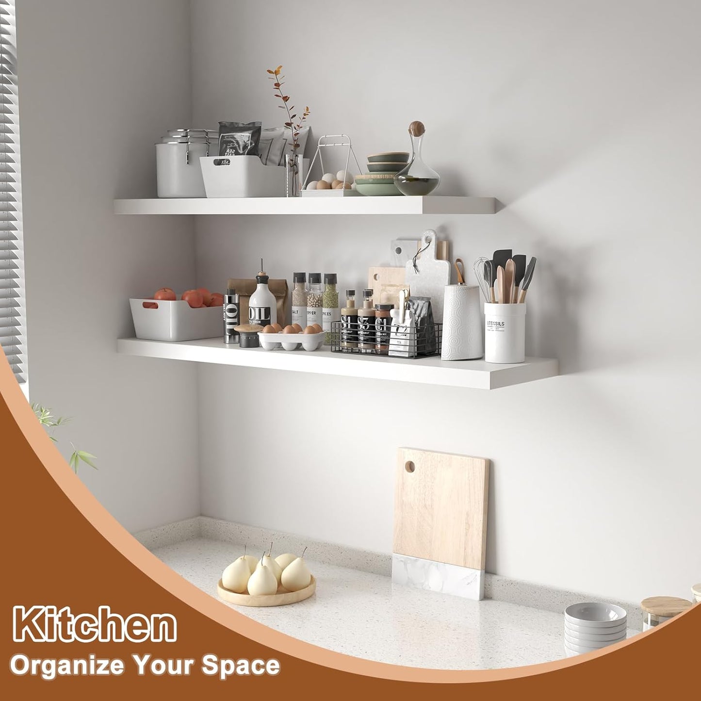 12 Inch Deep Floating Shelves for Wall 2 Pack White Floating Shelves Large Storage Space Wall Mount Shelf for Living Room Kitchen Bathroom 36" W x 12" D x 1.2" White