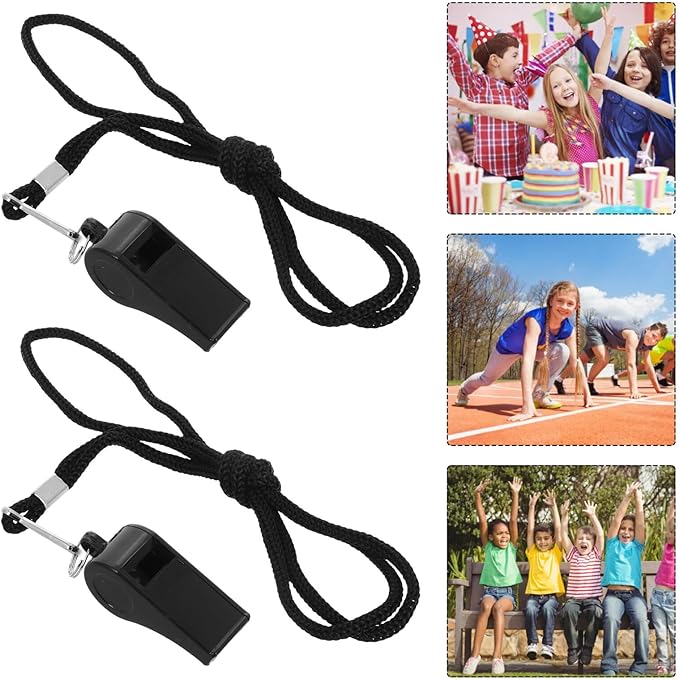 2pcs Black Abs Whistle with Lanyard Loud Outdoor Survival and Referee Whistles for Coaches Training Emergency Safety Signal Lightweight Portable Design