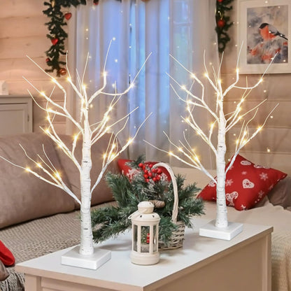 Christmas Decorations Indoor,2 Pack 2 FT White Lighted Birch Tree with Led Lights,Christmas Tree Decorations,Table Top Decor for Home Hanging Ornaments Halloween Valentines,Battery Operated