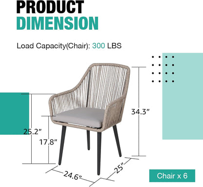 Patiorama Outdoor Dining Chairs, Patio Dining Chair Set of 6, All-Weather Woven Rope Rattan Chairs, Outdoor Dining Wicker Chairs with Armrests for Indoor Balcony Pool Backyard(Tan)