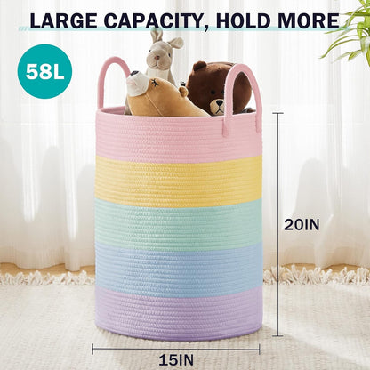 YOUDENOVA Laundry Hamper Basket, Woven 58L Tall Laundry Basket for Blanket Organizer- Clothes Hamper Baby Nursery Hamper for Blanket Storage in Bedroom