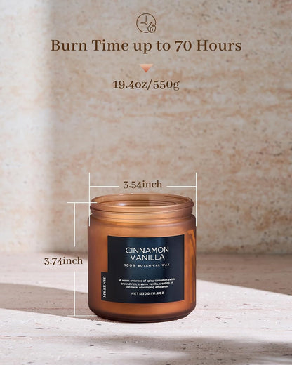 M&SENSE Cinnamon Vanilla Fall Scented Candles for Home, Natural Soy Wax 11.6oz 70 Hours Large Long Lasting Strong Scented Classic Christmas Holiday 2 Wicks Candle Gift Home Decor