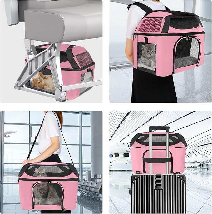 Cat Carrier Bag Backpack Dog Carrier for Pets Up to 20 Lbs Portable Breathable Collapsible Pet Carrier for Cats Kitten Puppy Small Dogs - Pink