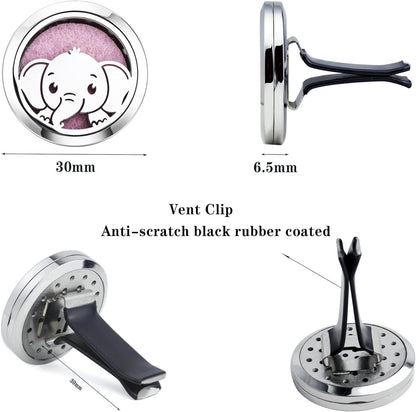 Car Diffuser Vent Clip 30mm Car Essential Oil Diffuser Vent Clips Aromatherapy Air Freshener with 10 Felt Pads Car Accessories Mother's Day for Women (Elephant Boy)