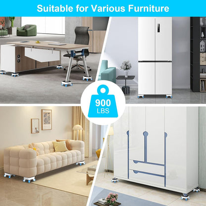 New Upgrade Furniture Movers with Wheels, Furniture Sliders with 360° Rotatable 1.25in Wheels, Furniture Dolly for Moving Heavy Sofa, Bed, Load Capacity Up to 900lb