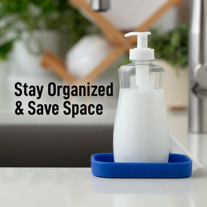 Zulay Kitchen Small Silicone Sponge Holder (4.9x3.3”) – Space-Saving Sink Organizer Tray for Sponge, Soap, Brush & More – Compact Non-Slip Dish for Kitchen & Bathroom (Turkish Sea)