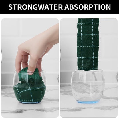 Homaxy 100% Cotton Terry Kitchen Towels(Dark Green, 13 x 28 inches), Checkered Designed, Soft and Super Absorbent Dish Towels, 8 Pack