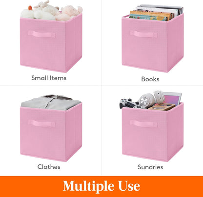Lifewit 10 Packs Storage Cubes, 11 Inch Cube Storage Bins, Foldable Decorative Fabric Storage Baskets for Organizing Home Organizers with Handles for Shelves, Closet, Pink