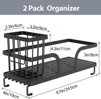 Sponge Holder for Kitchen Sink,Sink Caddy Organizers with Stone Drying Tray, Kitchen Sink Organizer for Sponges, Soap, 9.7" x 4.2"x 3.2" Home Decor Storage and Organization,2PCS Black