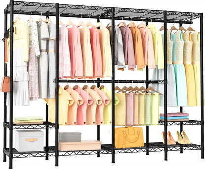 Extra Large Garment Rack Heavy Duty Metal Clothes Rack for Hanging Clothes,Multi-Functional Closet Organizer System Bedroom Clothing Rack Freestanding Closet Portable Wardrobe,MaxLoad 1000lbs