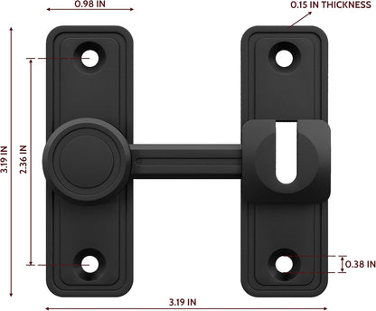 Barn Door Privacy Latch, 90°/180° Swing Slide Lock, Zinc-Alloy, Adhesive or Screw Mount, Interior Use for Bathroom/Bedroom/Closet/Shed, Includes Screws & Glue - Black