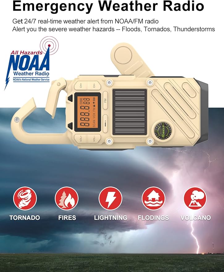 Walkie Talkies for Adults Rechargeable, FM/NOAA Emergency Radios with Weather Alerts, LED Flashlight & SOS Alarm, Solar Powered Hand Crank Long Range 2 Way Radios Walkie Talkie with USB Charged