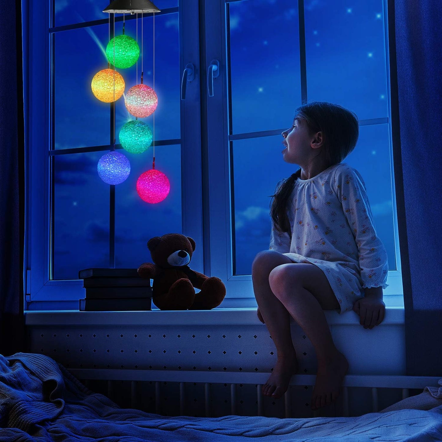 Toodour Solar Wind Chime, Color Changing Ball Wind Chimes, LED Decorative Mobile, Gifts for Mom Grandma, Waterproof Outdoor Solar Lights for Garden, Patio, Party, Yard, Window, Outdoor Decorations