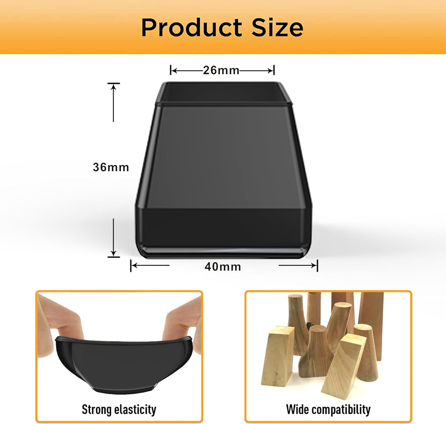 Furniture Sliders,24 PCS Square Chair Leg Sliders for Carpet, Furniture Movers Sliders, Carpet Chairs Furniture Glides, Floor Protectors, Carpet Moving Sliders Easily Move. (Black,Fit:1.2-1.6").