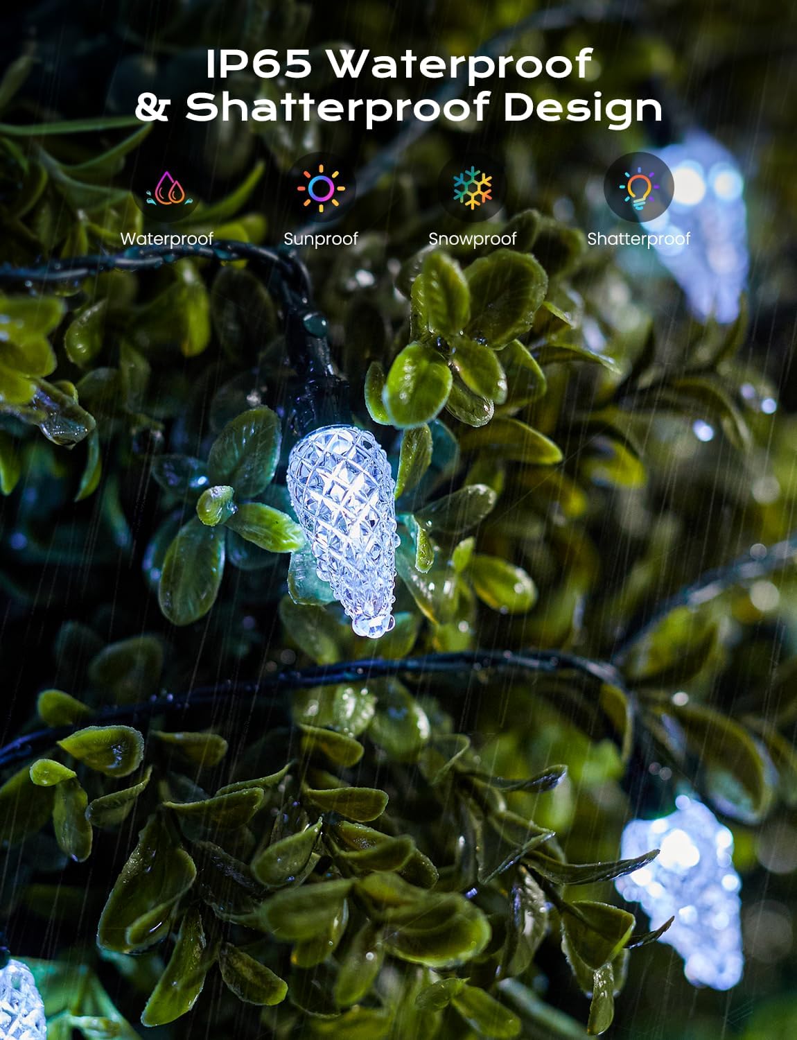 Brightown Solar Operated C6 Strawberry String Lights, 22.64ft 50 LEDs White LED Christmas Fairy Lights, Solar Christmas Lights Outdoor, Christmas Decorations for Christmas Tree, Garden Decor