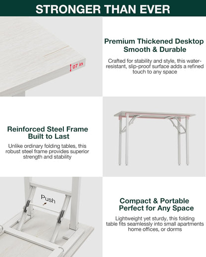 Frylr Small Folding Computer Desk – 35.8 Inch Portable Table for Craft and Study, Lightweight Desk for Small Spaces, Foldable Laptop Table Built-in AC/USB Outlets for Convenience, White Ash