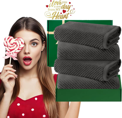 VOOVA & MOVAS Gray Hand Towels for Bathroom, Large 18" x 28" - 100% Cotton | Thick | Quick Dry | Lightweight | Absorbent | Soft, Hand Towels Set of 4, Bathroom Essentials, Dark Grey