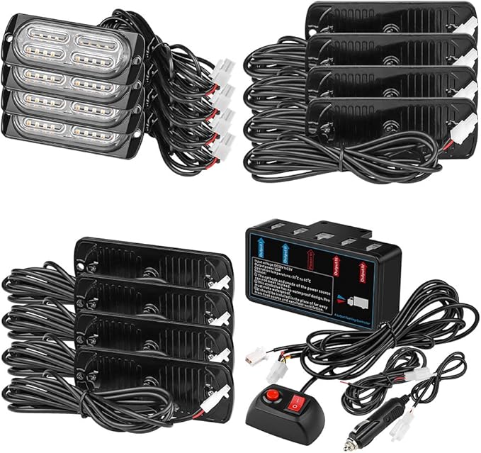 【UPGRADED】 LED Emergency Strobe Warning Lamps Kit, 4 Pods 20LEDs 18 Flash Patterns for Warning Strobe light, Emergency Light, Side Light, Prompt Light, Marker Light, Beacon Light (Amber)