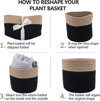 Woven Cotton Rope Plant Basket for 6" Flower Pot Floor Indoor Planters Flower Pot,Home Decor Storage Organizer H6 3/4" x W6 1/2" Black&Brown