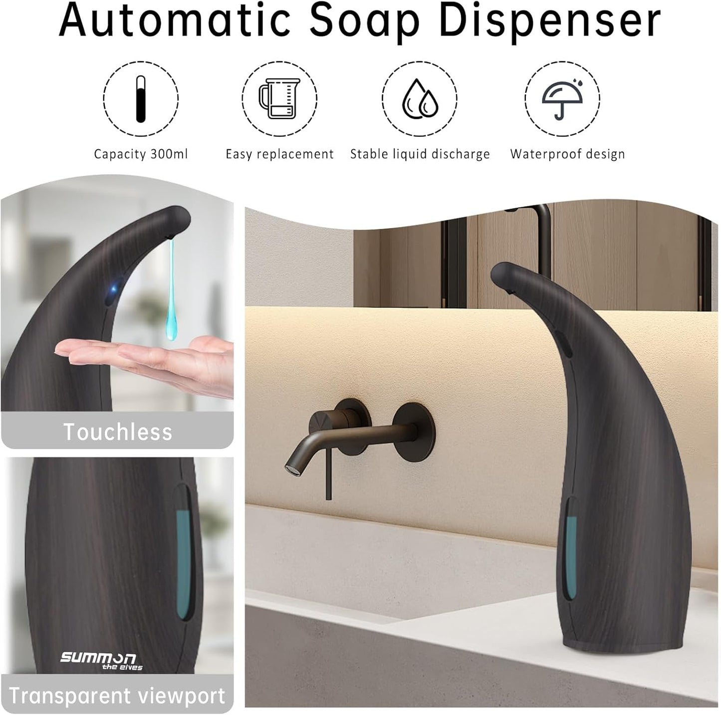 Automatic Soap Dispenser Touchless,400ML Hand & Dish Countertop Electric Liquid Dispenser with Sensor,Modern 4 Gear Adjustable Waterproof Battery Operated Kitchen Auto Soap Pump