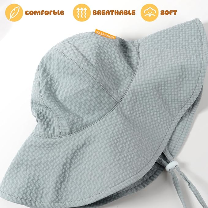HONGTEYA Baby Sun Hat Toddler Girl Beach Hat Adjustable Outdoor Summer Hat UPF 50+ Sun Protection Wide Brim Infant Kids