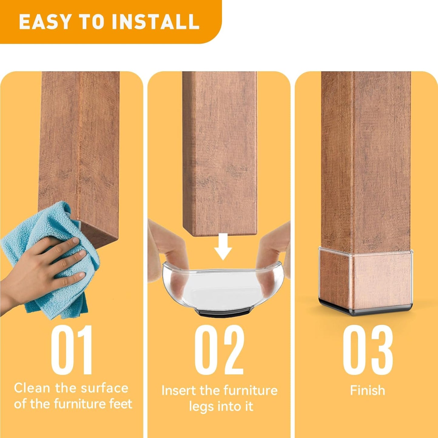 Furniture Sliders,24 PCS Square Chair Leg Sliders for Carpet, Furniture Movers Sliders, Carpet Chairs Furniture Glides, Floor Protectors, Carpet Moving Sliders Easily Move.(Clear,Fit:0.67-0.87").