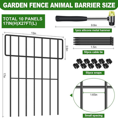 Decoration Garden Fence 16.5in x 10ft, 10 Pack Rustproof Metal Animal Barrier Fence, Arched Flower Bed Edge Decorative Rabbit (25 Panels - 17 in(H) X 27 ft(L))