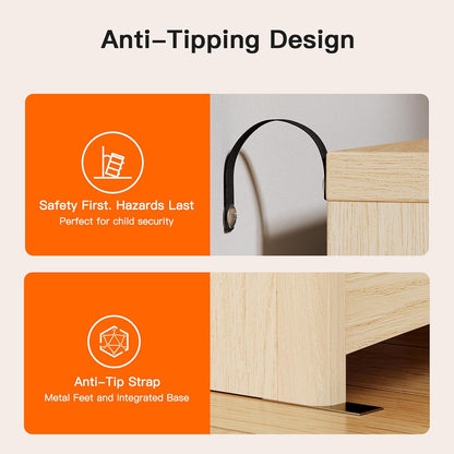 Pipishell Dresser for Bedroom, Fluted 5 Drawers Dresser, 40" Tall Modern Chest of Drawer with Round Edge & Pre-Installed Drawer Slides, Natural Wood Drawer Organizer for Bedroom, Hallway, Natural Oak