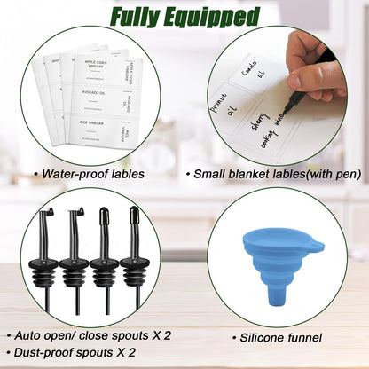 Olive Oil Dispenser Bottle for Kitchen,17 oz Oil and Vinegar Dispenser Set, Cooking Oil Dispenser, Glass Container, Coffee Syrup Bottles