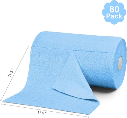 LIVOS Microfiber Cleaning Cloth Roll - 80 Pack, Reusable Paper Towels, Microfiber Towels for Cars, Super Absorbent Lint Free Cleaning Rags for House, Kitchen, Window-Light Blue, 11.5"x11.5"