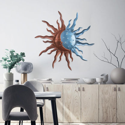 VZVXCC Metal Sun Outdoor Wall Art Decor-30 Inch Larger Size Sun Outdoor Wall Art Decor with Moon & Stars,Retro Decoration Hanging for Indoor Outdoor Garden Fence Living Room Bedroom