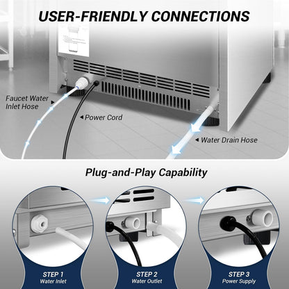 220LBS Commercial Ice Maker Machine - 72PCS Ice Cubes per Round, Undercounter/Freestanding Ice Machine, 55LBS Ice Storage Capacity for Home Bar and Outdoor, Stainless Steel Self-Cleaning