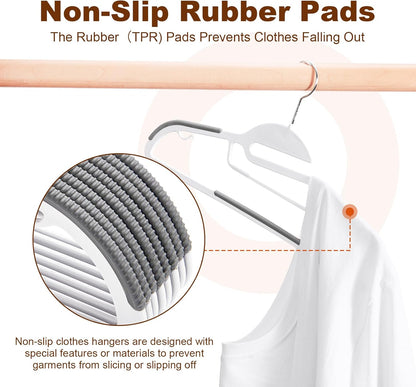 HOUSE DAY White Plastic Hangers 50 Pack, Slim Space Saving, Non Slip Hangers with Rubber Pads, Heavy Duty Coat Hanger for Closet, Prevent Stretching S-Shaped Clothes Hanger for Shirt, Suit, Pants