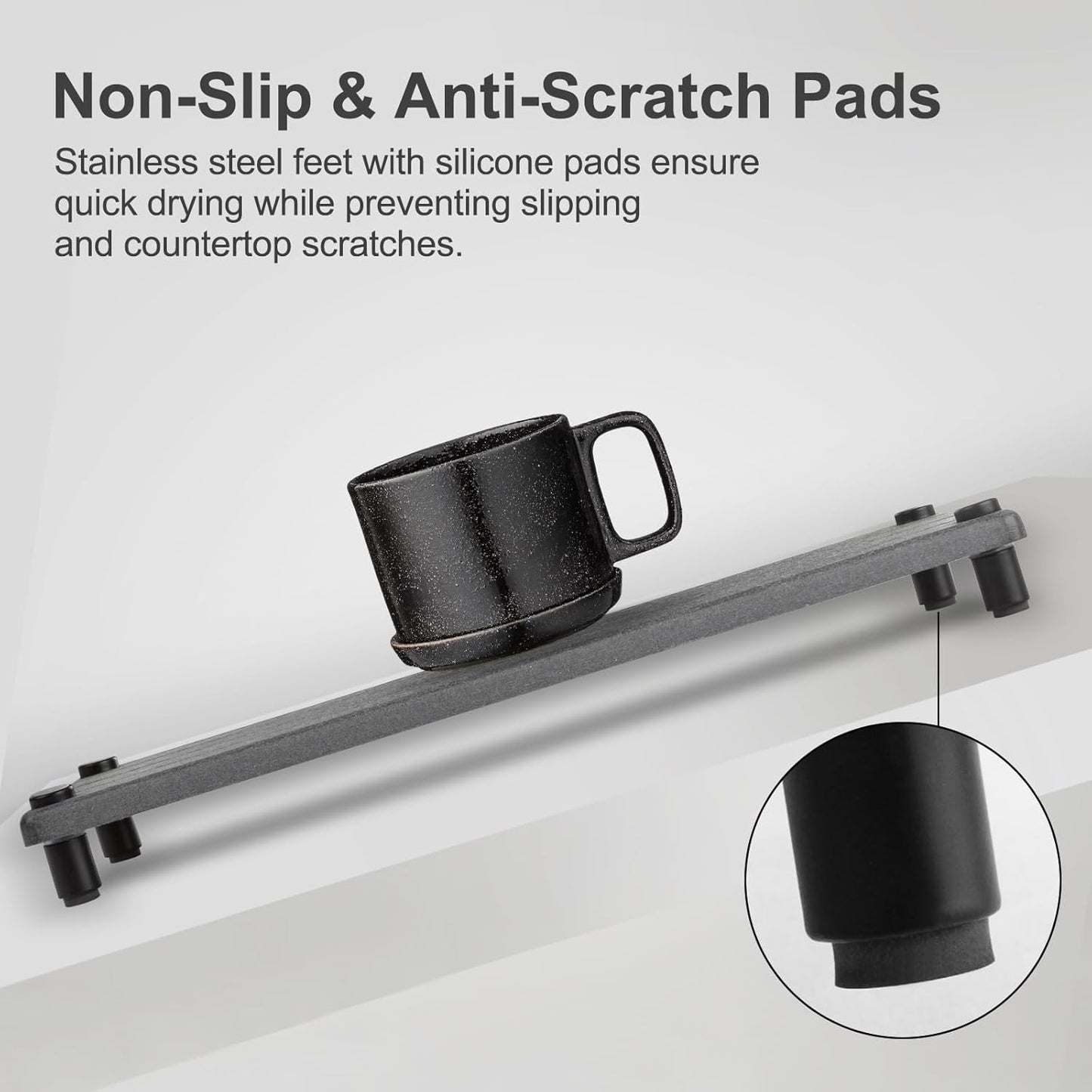 Water Absorbing Stone Tray, Fast Drying Sink Tray for Bathroom & Kitchen Counter, Diatomite Absorbent Coasters, Instant Dry Sink Caddy Organizers Mat, Dish Soap Dispenser Sponge Holder, Dark Gray