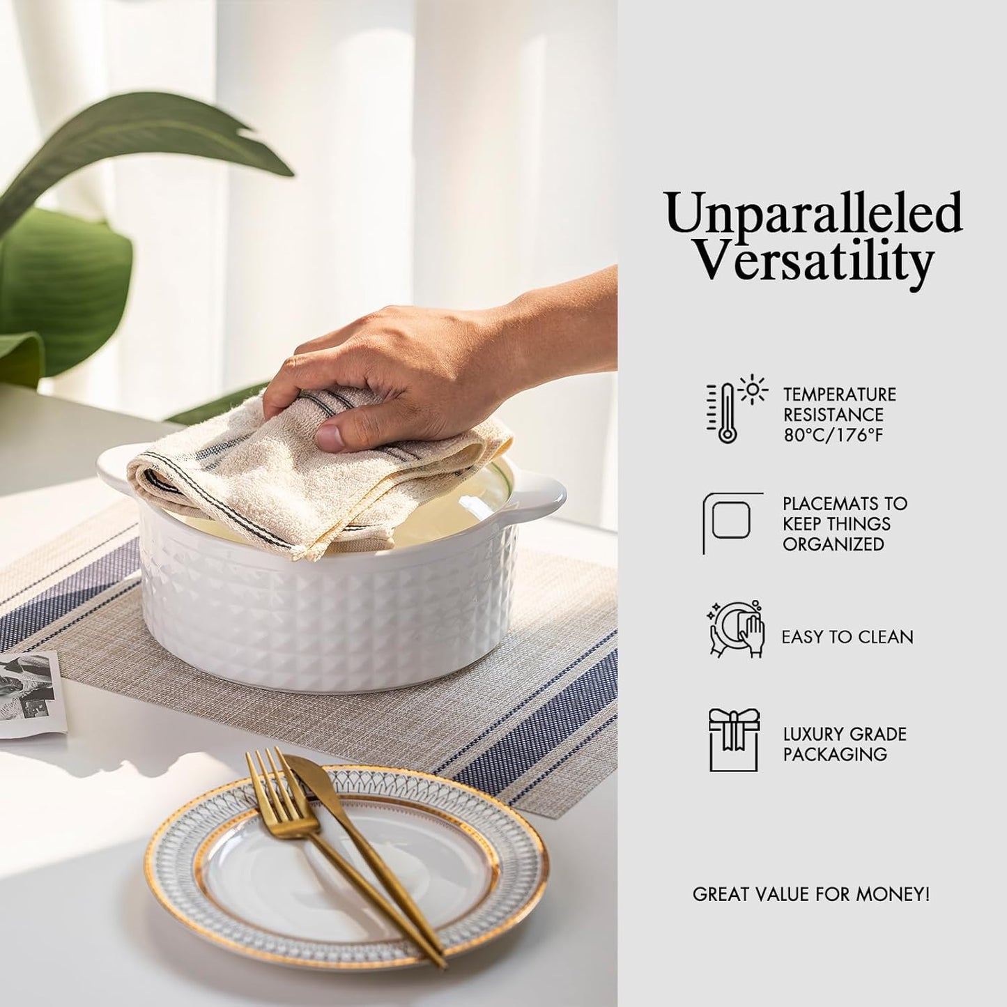 Placemats Set of 8 - Easy Clean Woven Vinyl Placemats for Dining Table, Indoor/Outdoor Place Mats, Washable PVC Table Mats（Blue Skyline）