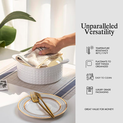 Placemats Set of 8 - Easy Clean Woven Vinyl Placemats for Dining Table, Indoor/Outdoor Place Mats, Washable PVC Table Mats（Blue Skyline）