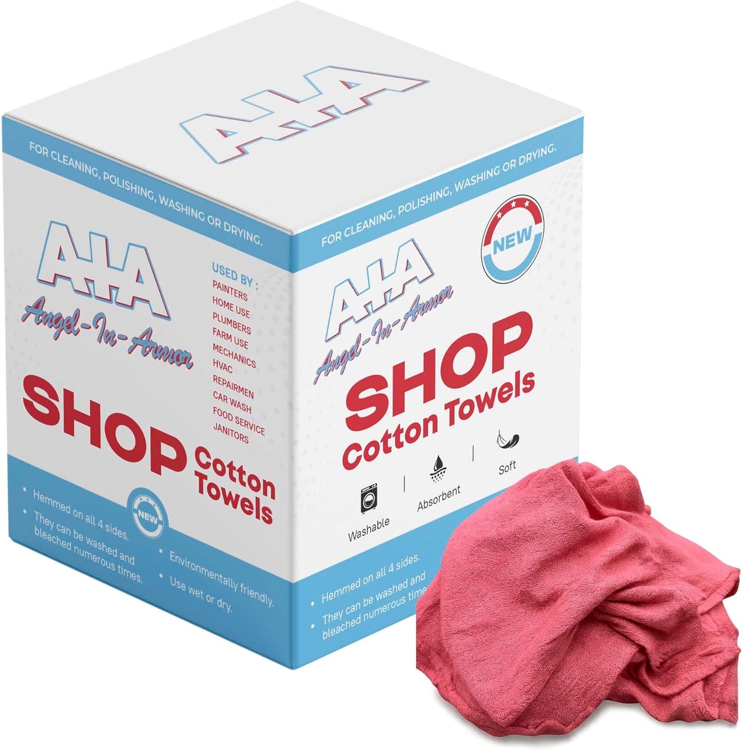 Angel-in-Armor Shop Towels (14”x14”) – 1000 Unit Box of Lint-Free Cotton Shop Towel Cleaning Rags – Durable Shop Rags for Auto, Garage, Industrial, and Commercial Use