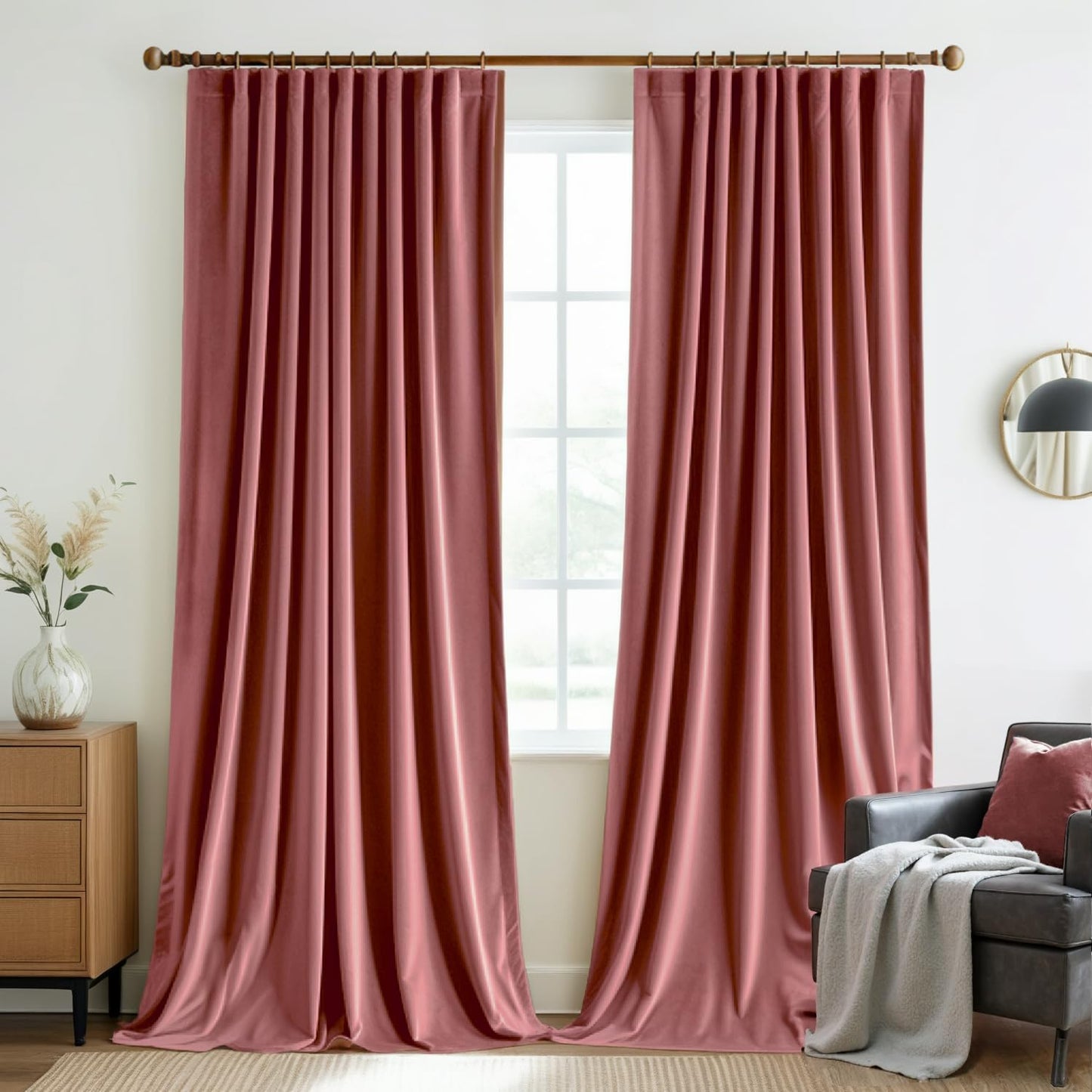 MIULEE Velvet Curtains 108 Inches Long 2 Panels - Pinch Pleated Luxury Room Darkening Curtains for Bedroom Living Room Thermal Insulated Super Soft Window Drapes Rod Pocket, Dusty Rose Pink